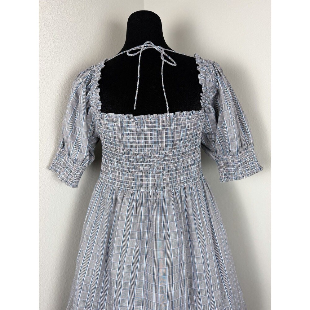 Hill House Home Athena Nap Dress Small Matilda Plaid Smocked Puff Sleeve Mini - Picture 13 of 13